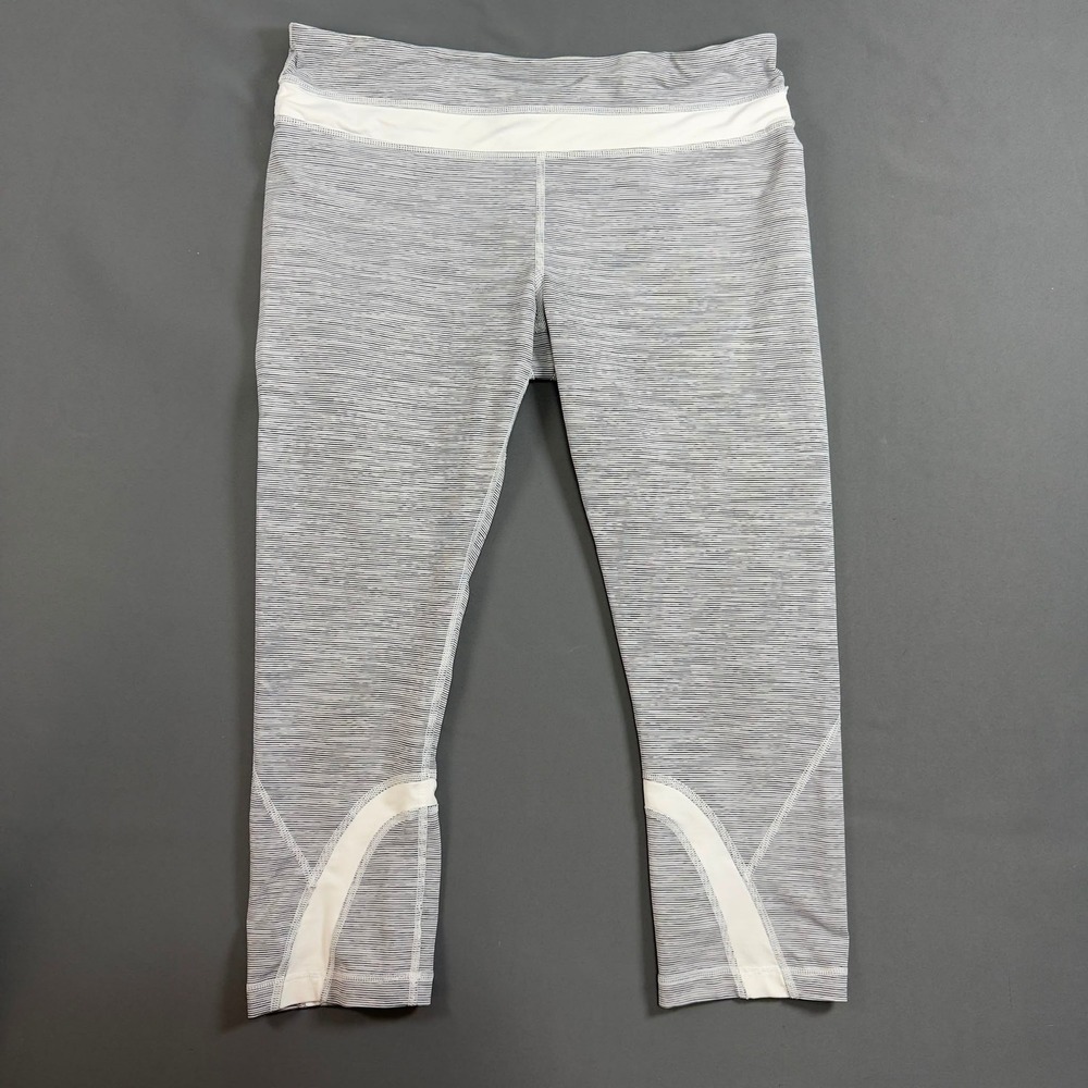 Lululemon Run Inspire Crop II Leggings White Black Stripe Womens 10 - Picture 3 of 7